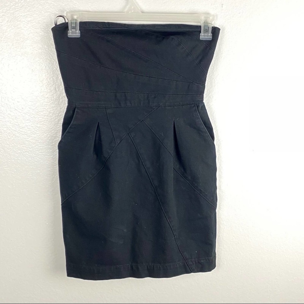 7 FOR ALL MANKIND Black Denim Strapless Mini Dress Small Grunge Biker Moto